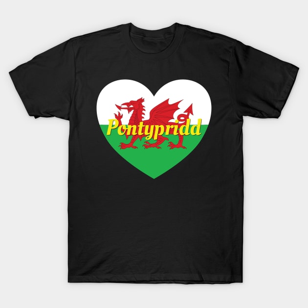 Pontypridd Wales UK Wales Flag Heart T-Shirt by DPattonPD